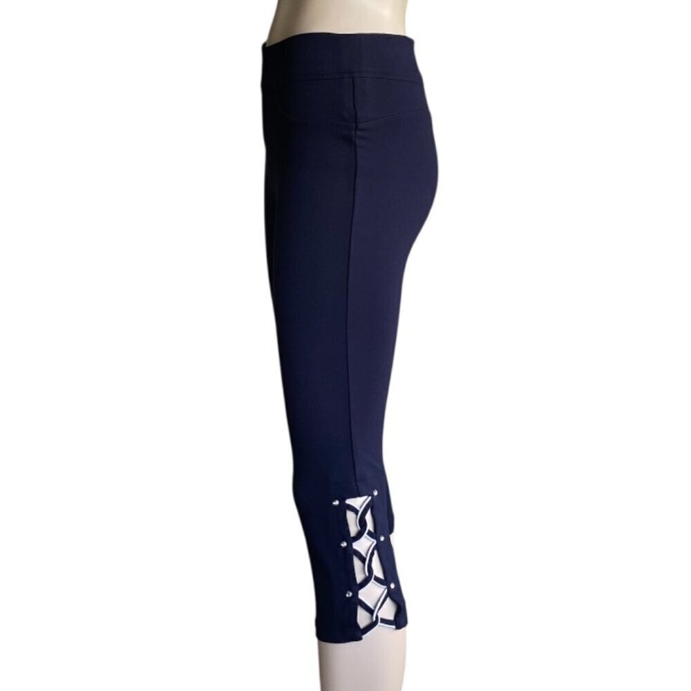 Luxe Slim Navy Criss Cross Rhinestone Capris Sz 6-8​​​​